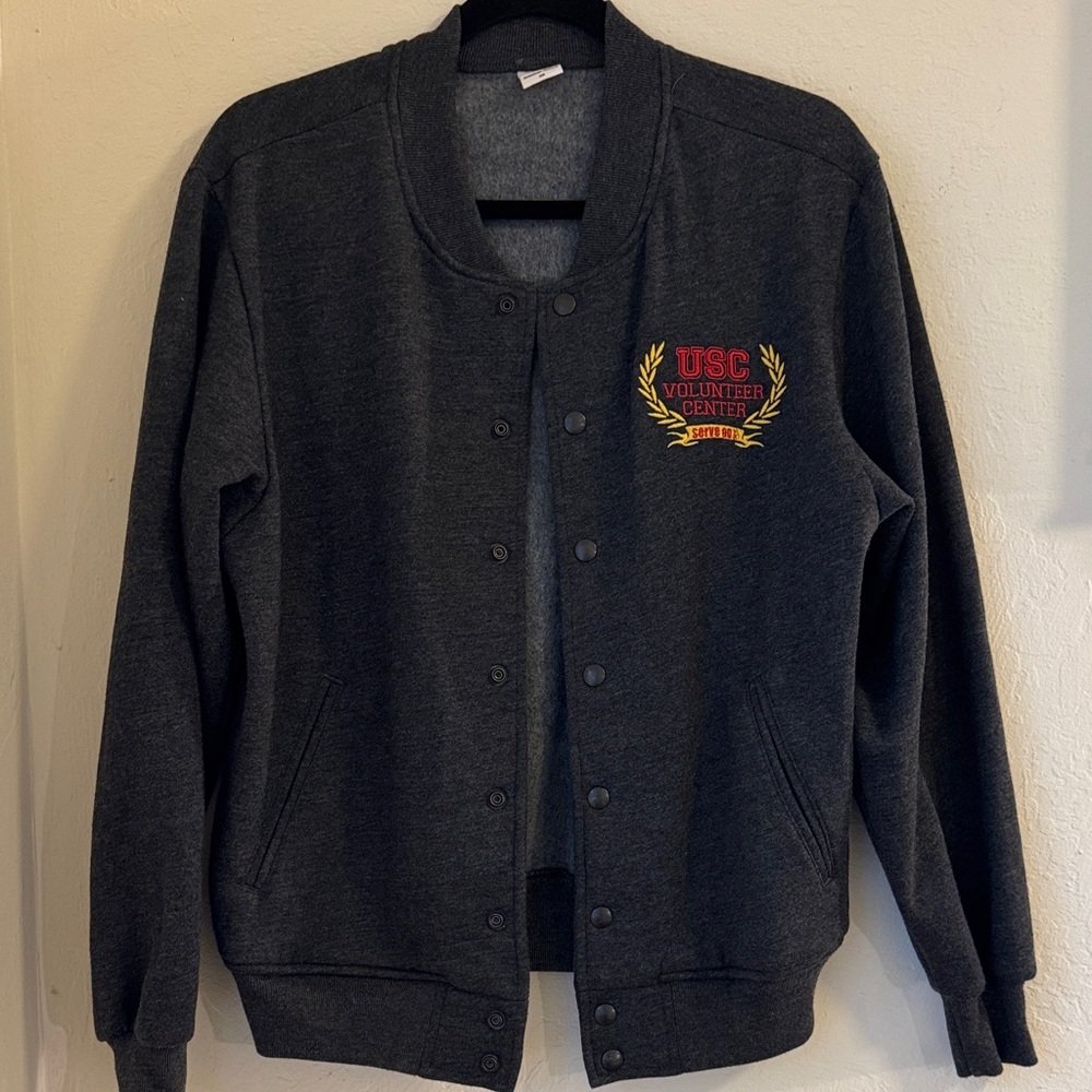 NWOT USC Volunteer Center Gray Varsity Jacket Fleece Unisex American Apparel XS